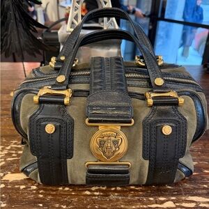 Gucci Aviatrix Medium Boston Bag Olive Green Suede & Black Leather Crest vintage